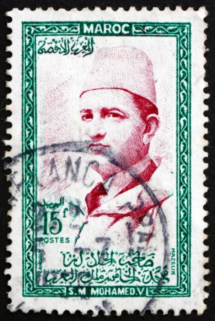 MOROCCO - CIRCA 1956: a stamp printed in the Morocco shows Sultan Mohammed V, King of Morocco, circa 1956のeditorial素材