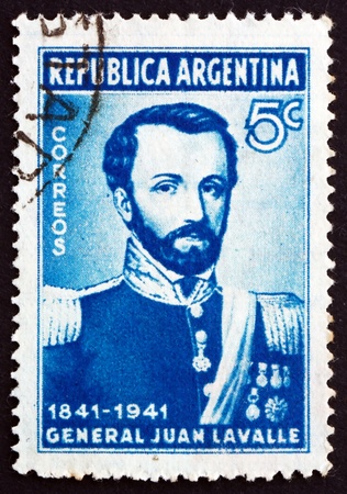 ARGENTINA - CIRCA 1941: a stamp printed in the Argentina shows General Juan Galo de Lavalle, 11th Governor of Buenos Aires Province, circa 1941のeditorial素材