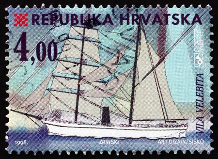 CROATIA - CIRCA 1998: a stamp printed in the Croatia shows Training Ship, Villa Velebita, Croatian Ships, circa 1998のeditorial素材