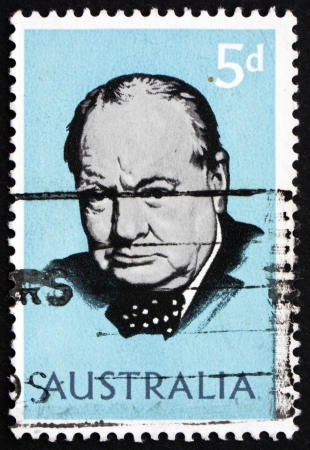 AUSTRALIA - CIRCA 1965: a stamp printed in the Australia shows Sir Winston Spencer Churchill, British statesman, circa 1965のeditorial素材