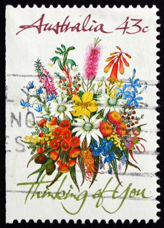 AUSTRALIA - CIRCA 1990: a stamp printed in the Australia shows Floral Bouquet, Thinking of You, Special Occasions, circa 1990のeditorial素材