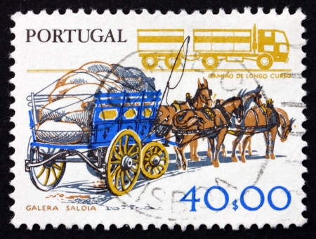 PORTUGAL - CIRCA 1978: a stamp printed in the Portugal shows Transportation, Work Tools, Old and New, circa 1978のeditorial素材