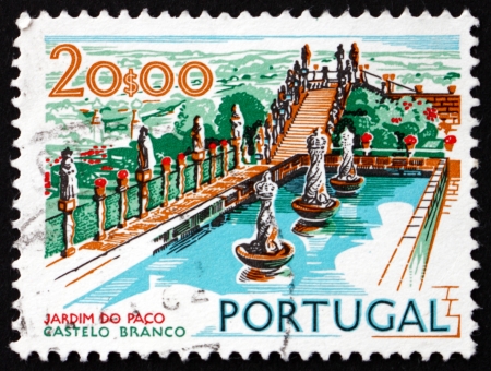 PORTUGAL - CIRCA 1972: a stamp printed in the Portugal shows Episcopal Garden, Castelo Branco, Tourist Attraction, circa 1972のeditorial素材