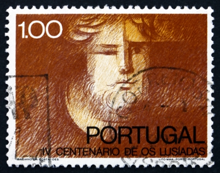 PORTUGAL - CIRCA 1972: a stamp printed in the Portugal shows Luis Camoens, 4th Centenary of the Publication of the Lusiads, circa 1972のeditorial素材