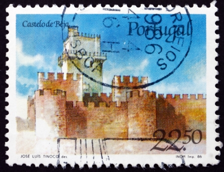 PORTUGAL - CIRCA 1986: a stamp printed in the Portugal shows Beja Castle, Alentejo Region, Portugal, circa 1986のeditorial素材