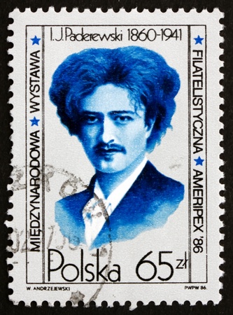 POLAND - CIRCA 1984: a stamp printed in the Poland shows Ignacy Jan Paderewski, Polish Pianist, composer and Politician, spokesman for Polish Nationalism, circa 1984のeditorial素材