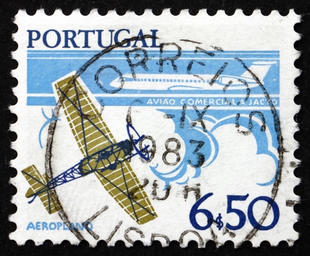 PORTUGAL - CIRCA 1978: a stamp printed in the Portugal shows Aviation, Old and New, circa 1978のeditorial素材