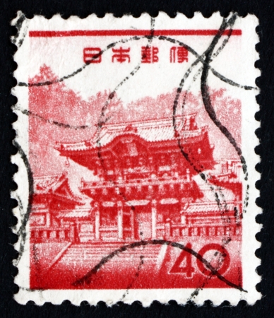 JAPAN - CIRCA 1962: a stamp printed in the Japan shows Yomei Gate of the Temple Complex at Toshogu, Nikko City, circa 1962のeditorial素材
