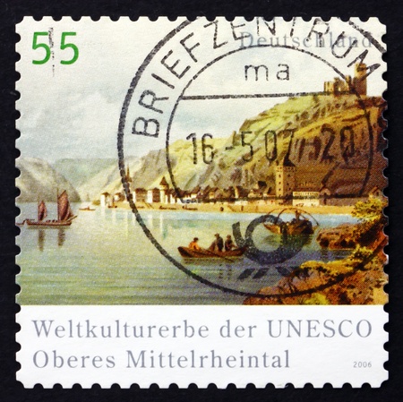 GERMANY - CIRCA 2006: a stamp printed in the Germany shows Upper Middle Rhine Valley UNESCO World Heritage Site, circa 2006のeditorial素材