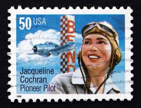 UNITED STATES OF AMERICA - CIRCA 1996: a stamp printed in the USA shows Jacqueline Cochran, Pioneer...