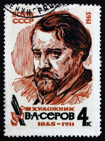 RUSSIA - CIRCA 1965: a stamp printed in the Russia shows Valentin Alexandrovich Serov, Russian Historical Painter, circa 1965のeditorial素材