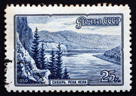 RUSSIA - CIRCA 1959: a stamp printed in the Russia shows Lena River, Siberia, circa 1959のeditorial素材