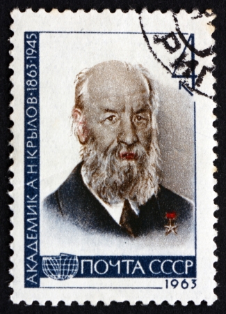 RUSSIA - CIRCA 1963: a stamp printed in the Russia shows Aleksei Nikolaevich Krylov, Naval Engineer and Applied Mathematician, Member of the Russian Academy of Science, circa 1963のeditorial素材
