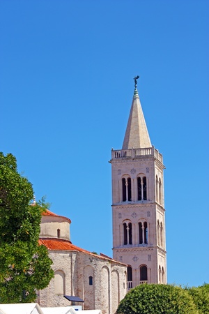 Church of St. Donat and tower of cathedral of St. Anastasia in Zadar, Croatia from 9th centuryの写真素材
