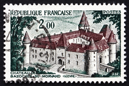 FRANCE - CIRCA 1972: a stamp printed in the France shows Bazoches-du-Morvan Chateau, circa 1972のeditorial素材