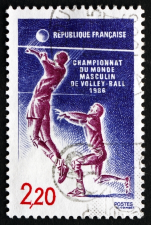 FRANCE - CIRCA 1986: a stamp printed in the France shows Volleyball, Mens World Volleyball Championship, circa 1986のeditorial素材