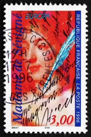 FRANCE - CIRCA 1996: a stamp printed in the France shows Marie de Rabutin-Chantal, Marquise de Sevigne, French Aristocrat, remembered for her Letter-writing, circa 1996のeditorial素材