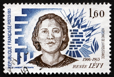 FRANCE - CIRCA 1983: a stamp printed in the France shows Rene Levy, Resistance Heroine, circa 1983のeditorial素材