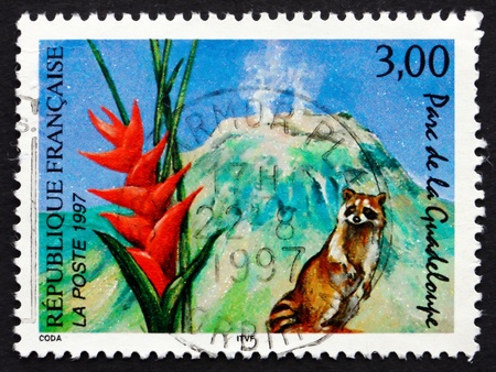 FRANCE - CIRCA 1997: a stamp printed in the France shows Guadeloupe National Park, circa 1997のeditorial素材