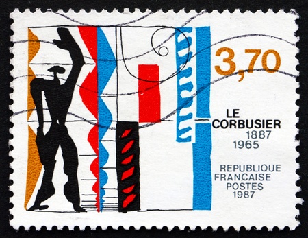 FRANCE - CIRCA 1987: a stamp printed in the France shows Charles Edouard Jenneret, Le Corbusier, Architect, Works, circa 1987のeditorial素材