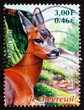 FRANCE - CIRCA 2001: a stamp printed in the France shows Roe Deer, Capreolus Capreolus, Animal, circa 2001のeditorial素材