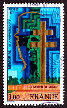 FRANCE - CIRCA 1977: a stamp printed in the France shows De Gaulle Memorial, 5th Anniversary of Dedication of De Gaulle Memorial at Colombey-les-Deux-Eglises, circa 1977のeditorial素材
