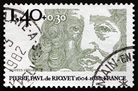 FRANCE - CIRCA 1980: a stamp printed in the France shows Pierre Paul Riquet, Engineer and Canal Builder, circa 1980のeditorial素材