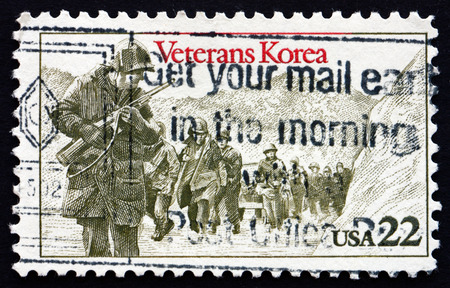 USA - CIRCA 1985: a stamp printed in the USA shows American Troops in Korea, Korean War Veterans, circa 1985のeditorial素材