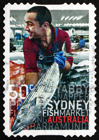 AUSTRALIA - CIRCA 2007: a stamp printed in the Australia shows Sydney Fish Market, circa 2007のeditorial素材