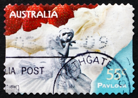 AUSTRALIA - CIRCA 2009: a stamp printed in the Australia shows Dessert Pavlova, Named after Russian Ballet Dancer Anna Pavlova, circa 2009のeditorial素材