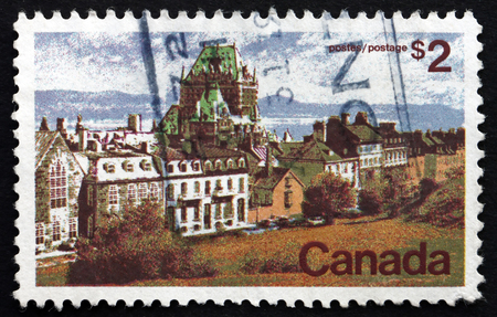 CANADA - CIRCA 1972: a stamp printed in the Canada shows Quebec, Chateau Frontenac, circa 1972のeditorial素材