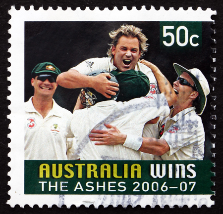 AUSTRALIA - CIRCA 2007: a stamp printed in the Australia shows Australian Victory in 2006 Ashes...
