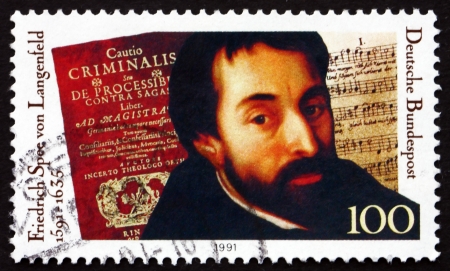 GERMANY - CIRCA 1991: a stamp printed in the Germany shows Friedrich Spee von Langenfeld, Jesuit and Poet, circa 1991のeditorial素材