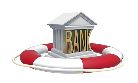 Bank with lifebuoy, 3D render, isolated on whiteの写真素材