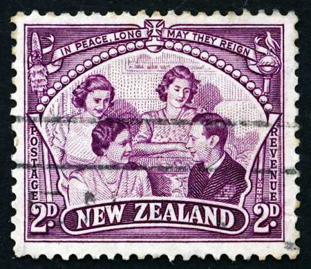 NEW ZEALAND - CIRCA 1946: a stamp printed in the New Zealand shows The Royal Family, circa 1946のeditorial素材