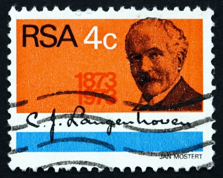SOUTH AFRICA - CIRCA 1973: a stamp printed in South Africa shows C. J. Langenhoven, Portrait and Signature, circa 1973のeditorial素材