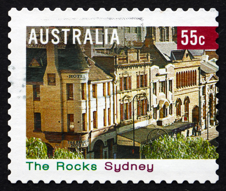 AUSTRALIA - CIRCA 2008: a stamp printed in the Australia shows The Rocks, Sydney, Tourist Precinct, circa 2008のeditorial素材