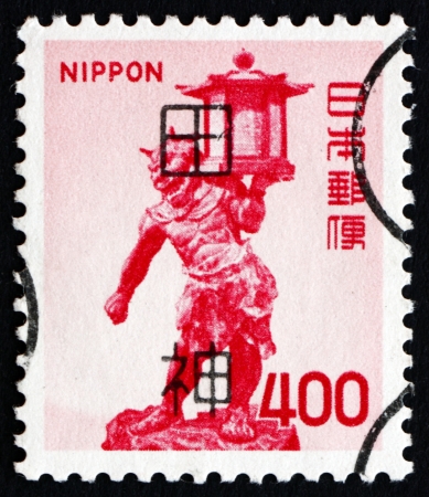JAPAN - CIRCA 1974 a stamp printed in the Japan shows Tentoki Sculpture, 11th Century, Kofuku-ji, Nara, circa 1974のeditorial素材