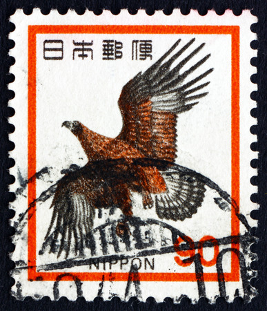 JAPAN - CIRCA 1971 a stamp printed in the Japan shows Golden Eagle, Aquila Chrysaetos, Bird of Prey, circa 1971のeditorial素材