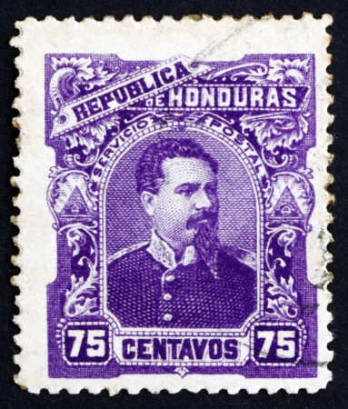 HONDURAS - CIRCA 1891: a stamp printed in Honduras shows President Luis Bogran, circa 1891のeditorial素材