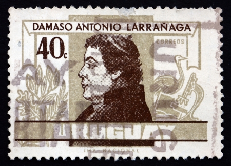 URUGUAY - CIRCA 1963: a stamp printed in the Uruguay shows Damaso Antonio Larranaga, Teacher, Writer and Founder of National Library, circa 1963のeditorial素材