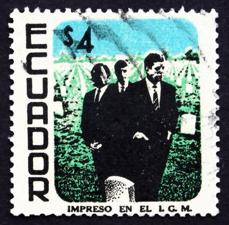 ECUADOR - CIRCA 1970: a stamp printed in the Ecuador shows Martin Luther King, John and Robert Kennedy, circa 1970のeditorial素材