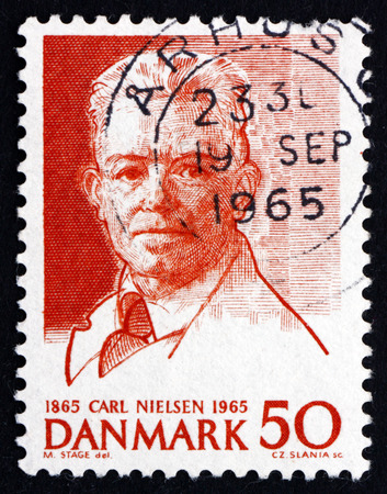 DENMARK - CIRCA 1965: a stamp printed in the Denmark shows Carl Nielsen, Composer, circa 1965のeditorial素材