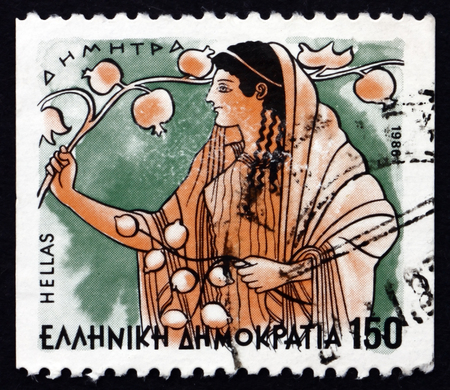 GREECE - CIRCA 1986: a stamp printed in the Greece shows Demeter, Greek Goddess of the Harvest, Ancient Greek Religion, circa 1986のeditorial素材