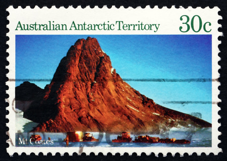 AUSTRALIA - CIRCA 1984: a stamp printed in the Australia, Australian Antarctic Territory shows Dog Team, Mt Coates, circa 1984のeditorial素材