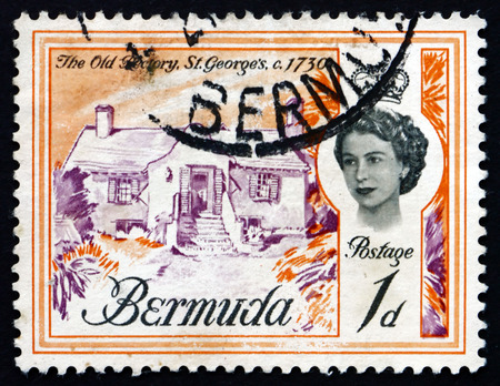 BERMUDA - CIRCA 1962: a stamp printed in Bermuda shows The Old Rectory, St. George's, 1730, circa 1962のeditorial素材