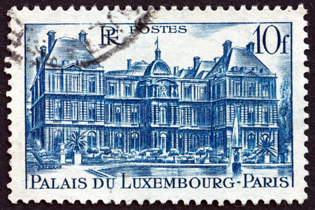 FRANCE - CIRCA 1946: a stamp printed in the France shows Luxembourg Palace, Paris, the Seat of the French Senate, circa 1946のeditorial素材
