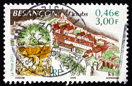 FRANCE - CIRCA 2001: a stamp printed in the France shows Vaubans Citadel, Besancon, Department of Doubs, circa 2001のeditorial素材