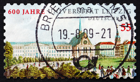 GERMANY - CIRCA 2009: a stamp printed in the Germany shows Leipzig University, 600th Anniversary, circa 2009のeditorial素材