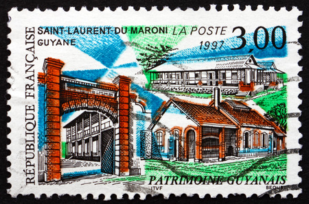 FRANCE - CIRCA 1997: a stamp printed in the France shows View of Saint-Laurent-du-Maroni, Commune of French Guiana, Overseas Region Located in South America, circa 1997のeditorial素材